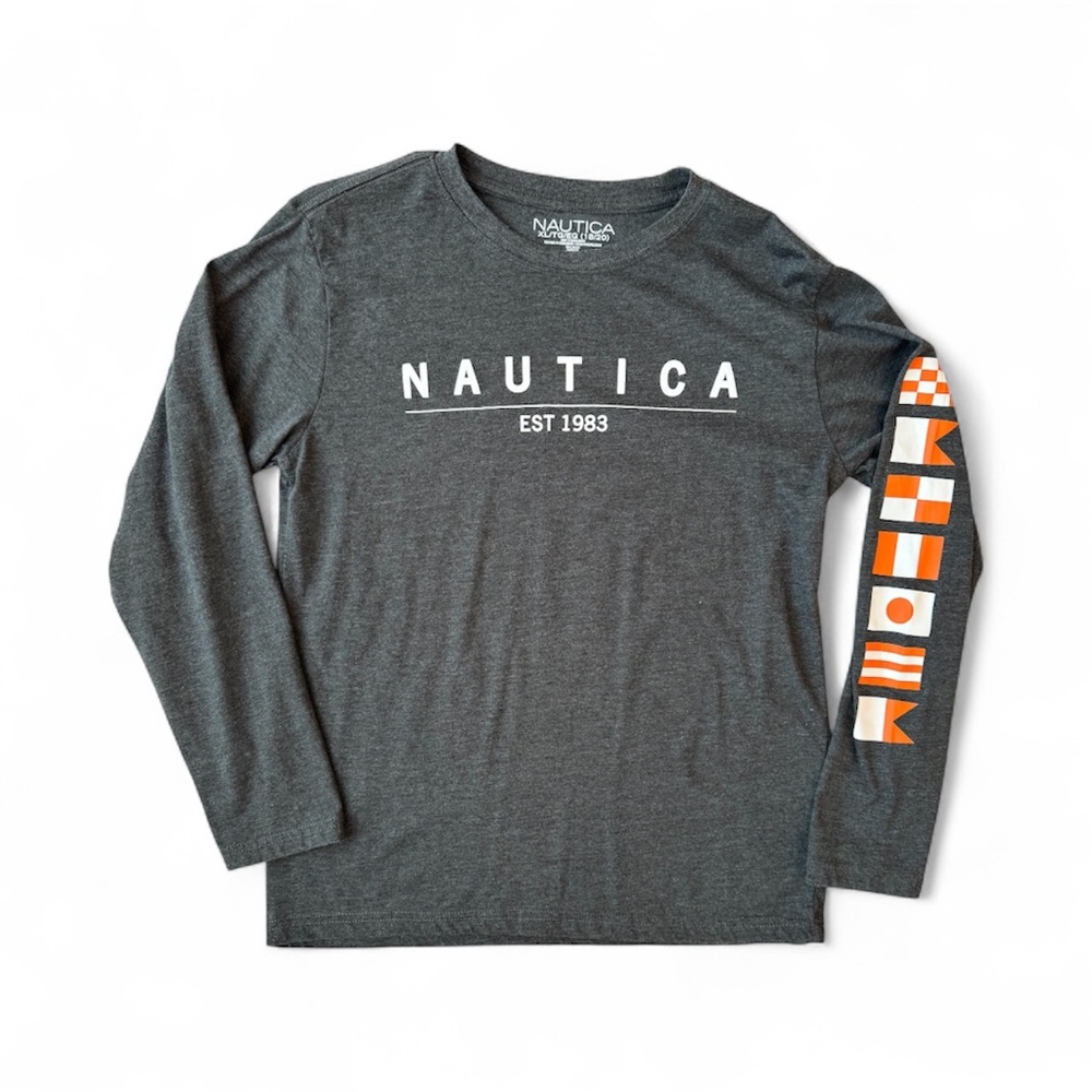 Nautica Long Sleeve Graphic Tee Flag Sleeve Boys Youth XL (18/20)